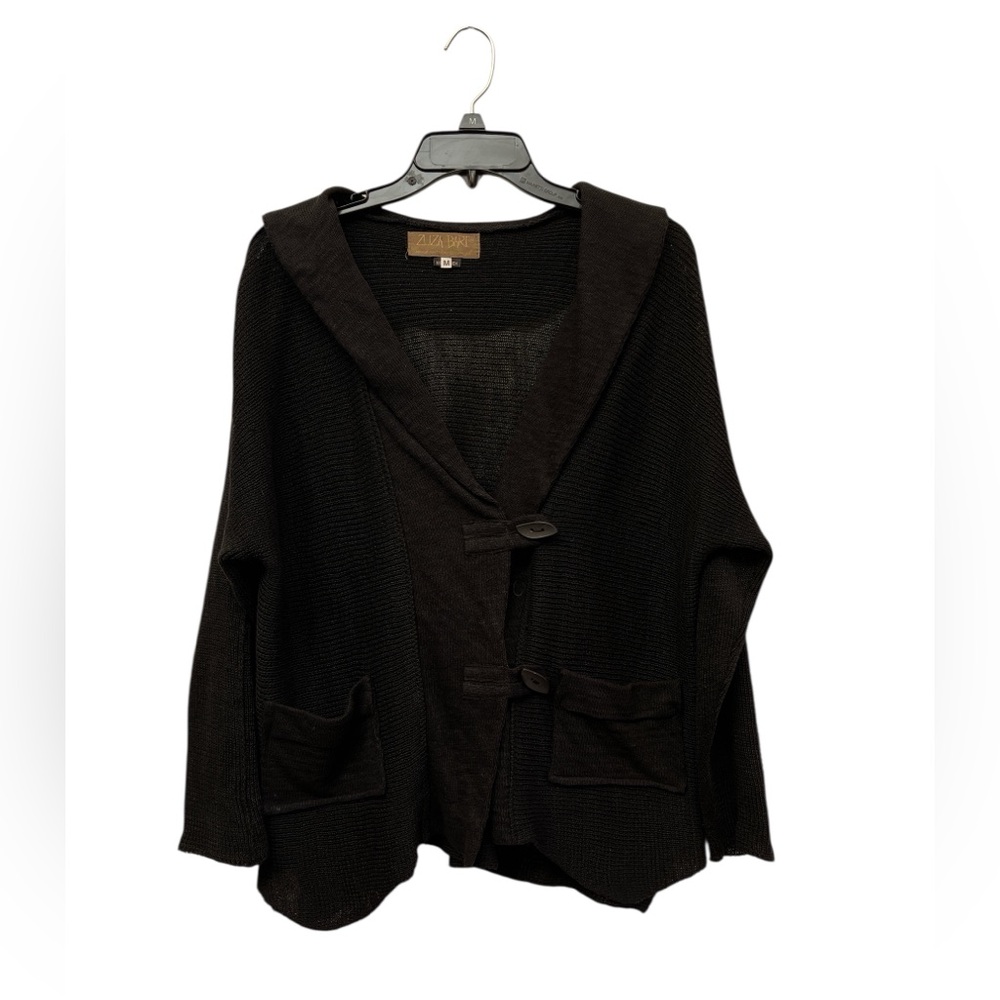 ZUZA BART Black 100% Linen Open Front Cardigan Jacket M Lagenlook